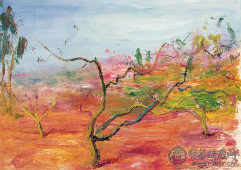 周春芽 2006年作 桃花 纸本油画