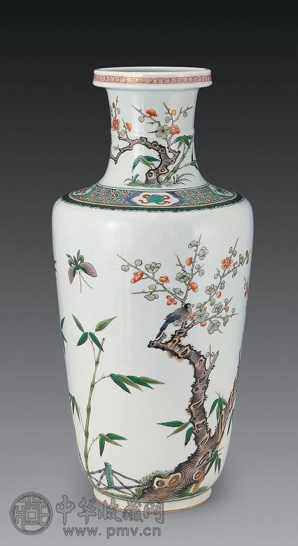 清 五彩喜鹊登梅图棒槌瓶