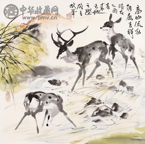 陈雄立 2005年作 有鹿吉祥图 镜心 设色纸本