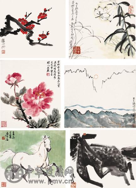 尹瘦石等 山水花鸟人物册 设色纸本