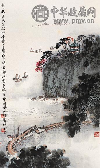 钱松嵒 太湖胜境 立轴 设色纸本