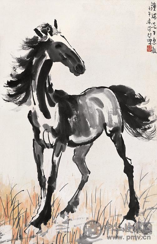 徐悲鸿1942年作秋风立马图立轴设色纸本收藏资讯|艺术家|书画家|书画