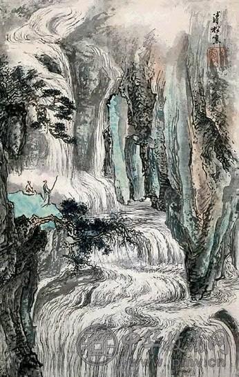 溥佺 观瀑图 镜心 设色