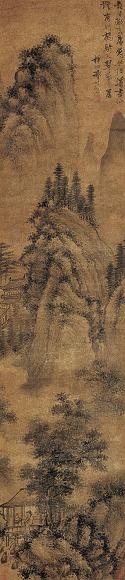 谢时臣 溪山听泉图 立轴 设色绢本