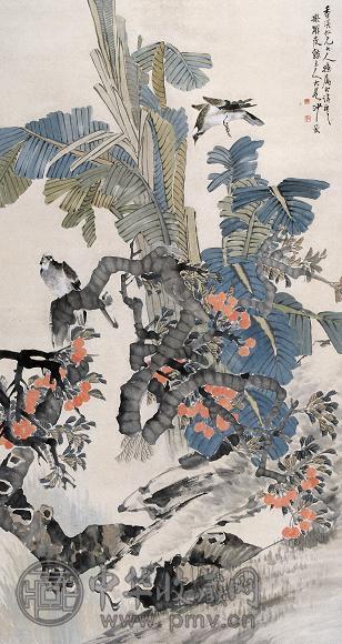 沙馥 花鸟 立轴 设色纸本