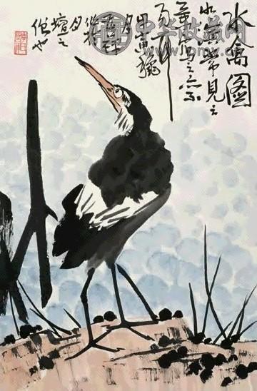 李苦禅 1974年作 水禽图 立轴 设色纸本