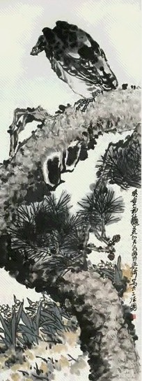 梁崎 松鹰图 立轴 设色