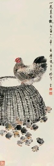 颜伯龙 1947年作 母子图 立轴 设色纸本