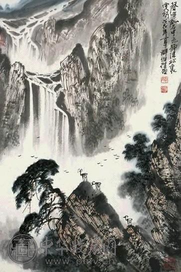 解维楚 声喧乱石中 立轴 设色