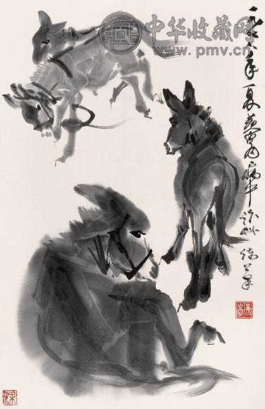 黄冑 1978年作 三驴图 镜心 水墨纸本