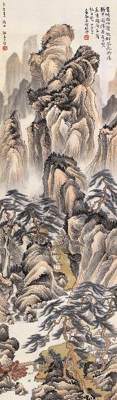 俞剑华 1934年作 翠间风泉图 立轴 设色纸本