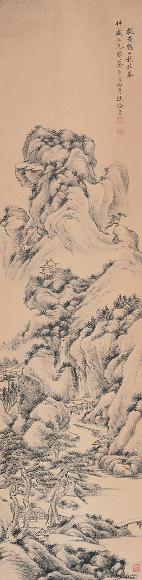 汪洛年 1911年作 溪山水阁图 镜心 水墨纸本