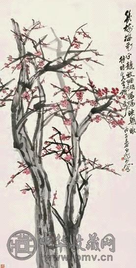 王震 1936年作 红梅 立轴 设色纸本