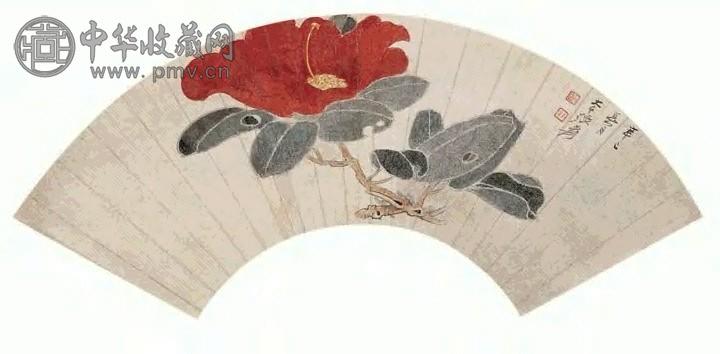 张大千1941年作茶花图扇面设色纸本收藏资讯|艺术家|书画家|书画名人  