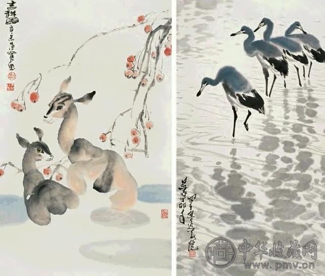 刘秉贤 陈忠义 吉祥图(2帧) 立轴 设色纸本