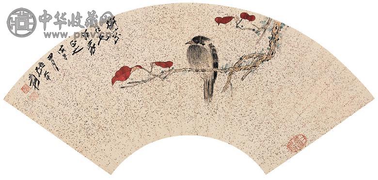 张大千 1948年作 花鸟 扇面 设色纸本