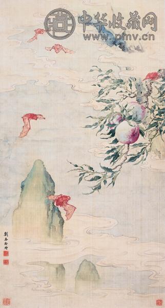 刘奎龄 福寿双至 设色纸本