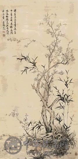 陈淳(款) 花鸟 立轴 设色纸本