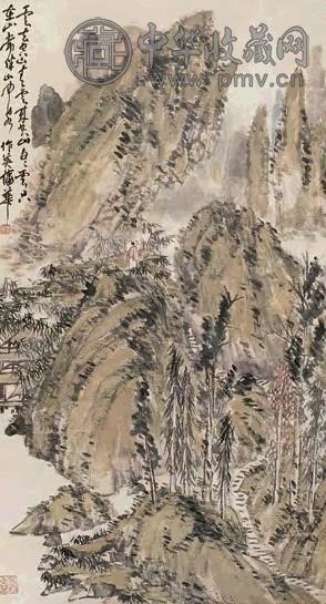 蒲华 深山访友图 立轴 设色纸本