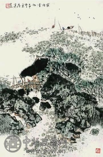 李文信 河塘清趣 立轴 设色