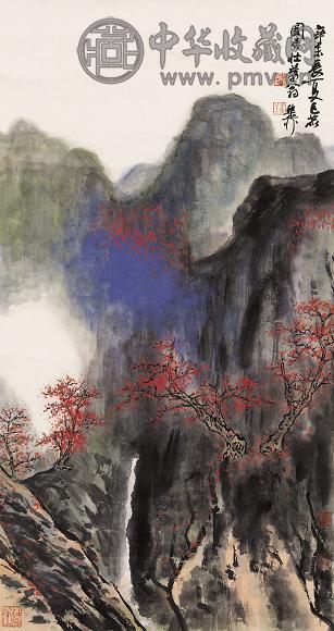 谢稚柳 1991年 青山红梅 立轴 设色纸本