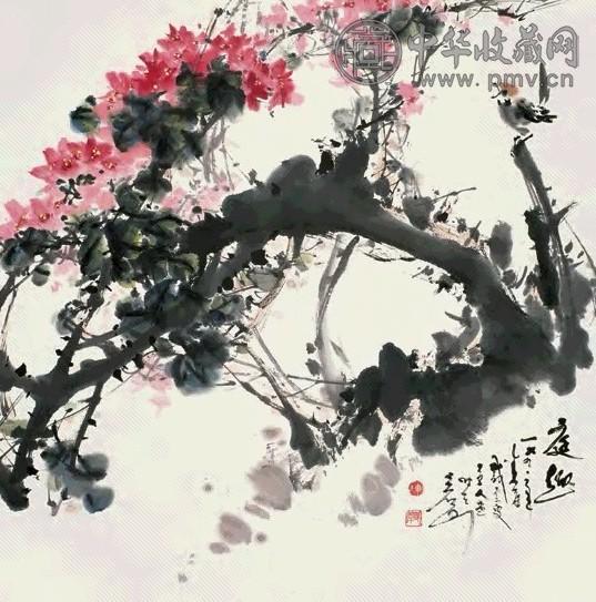 陈明谋 1991年作 庭趣 立轴 设色纸本