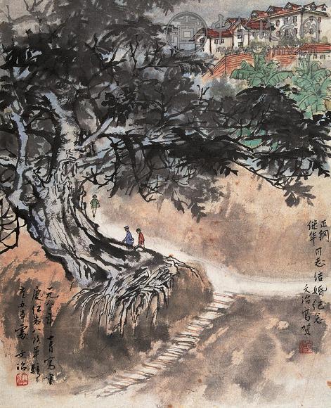 宋文治 1980年作 重庆写景 立轴 设色纸本