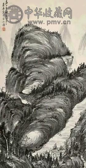 姚华 1921年作 墨笔山水 立轴 水墨纸本