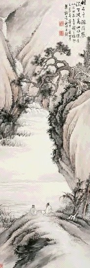 吴观岱 1920年作 观瀑图 立轴 设色纸本