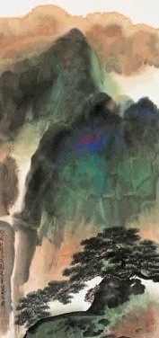 近现代 谢稚柳 青绿山水 轴