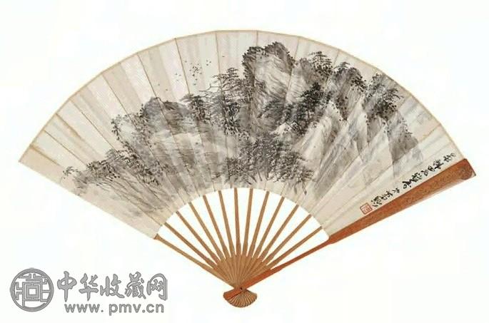 萧愻 山中藏仙阁 扇面 水墨纸本