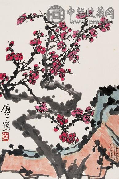 李苦禅 红梅 立轴 设色纸本