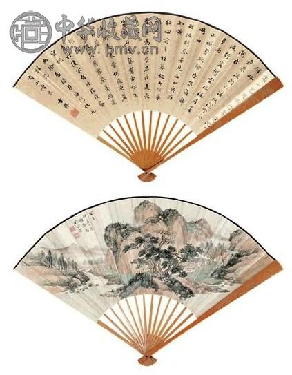 溥伒 1953年作 山居图 成扇 设色纸本