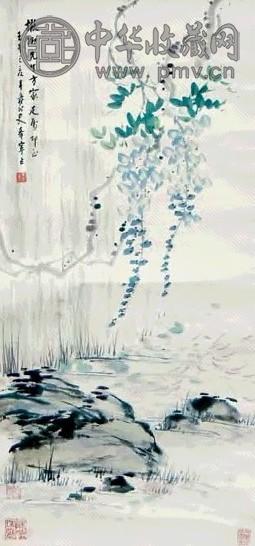 于希宁 细雨、紫藤、角 立轴 设色纸本