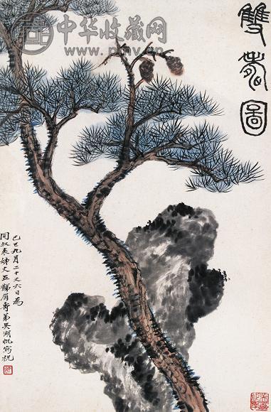 吴湖帆 1929年作 双寿图 镜心 设色纸本