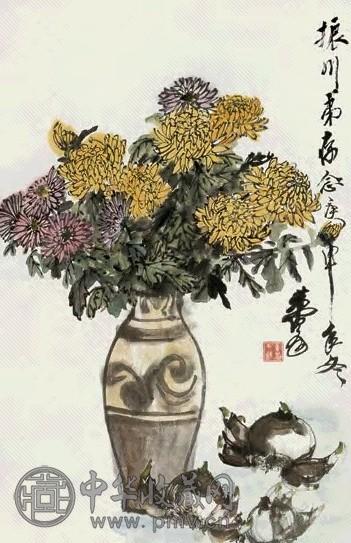 黄胄 菊花 立轴 设色