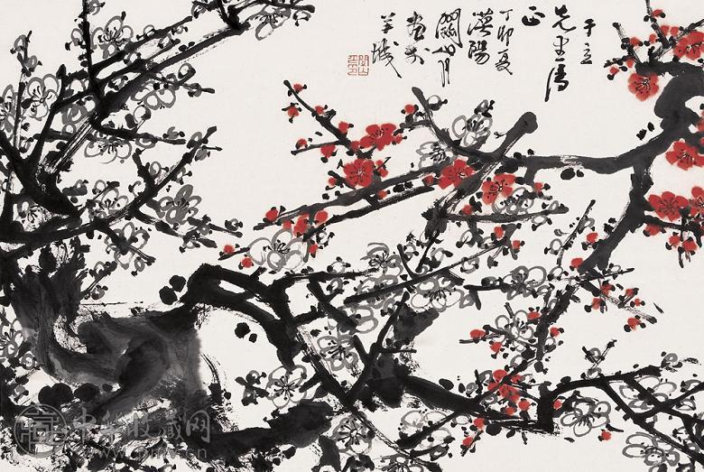 关山月 1987年作 梅花 镜心 设色纸本