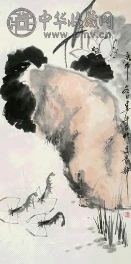 娄师白 荷花、虾 立轴 设色