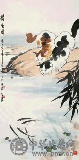 杨建侯 1988年作 双猫图 立轴 设色纸本