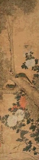 蒋敬 1805年作 花鸟 立轴 设色绢本