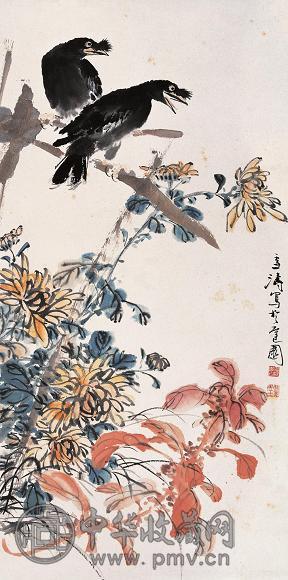 王雪涛 八哥菊花 立轴 设色纸本