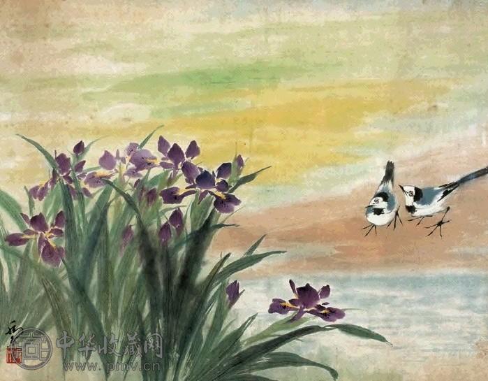 乔木 蝴蝶兰双雀 镜片 纸本