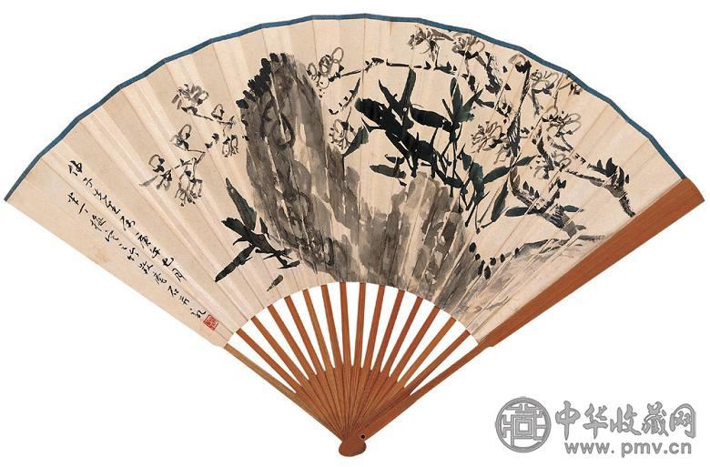 汤定之 书法 成扇 设色纸本