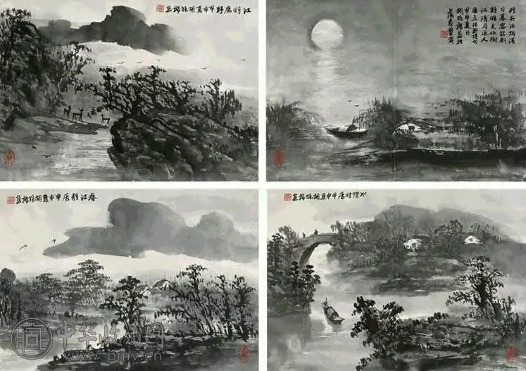 胡振朗 2004年作 山水 册页(12开选4) 水墨纸本