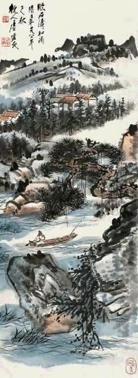 唐云 1982年作 山居图 立轴 设色纸本