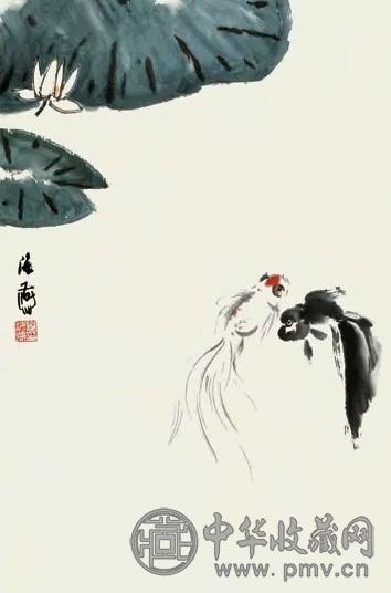 谢海燕 荷塘游鱼图 立轴 设色纸本