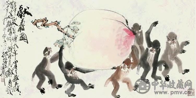 徐培晨 2004年作 献寿图 镜心 设色纸本