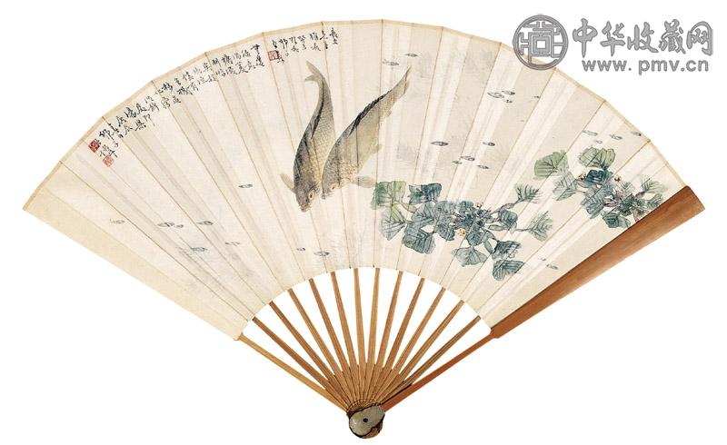 王师子 双鱼图 设色纸本