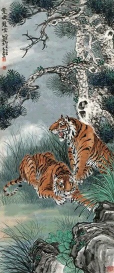 朱文矦 1945年作 虎啸龙吟 立轴 纸本