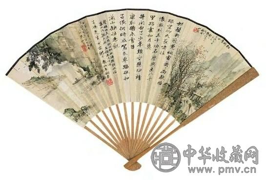 近现代 袁松年 杂画·硬笔书法 成扇